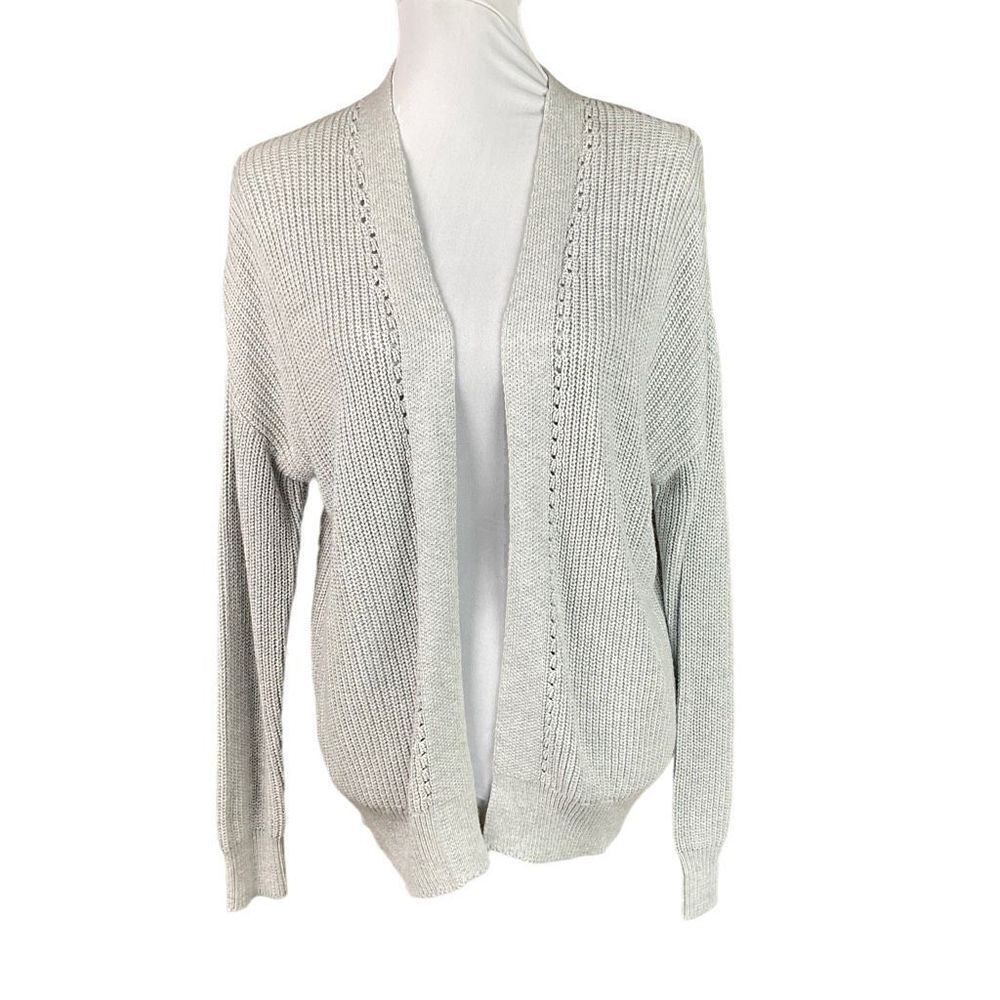 Abound Cardigan Open Front Grey Light Heather Drop Shoulder Ribbed Knit XS